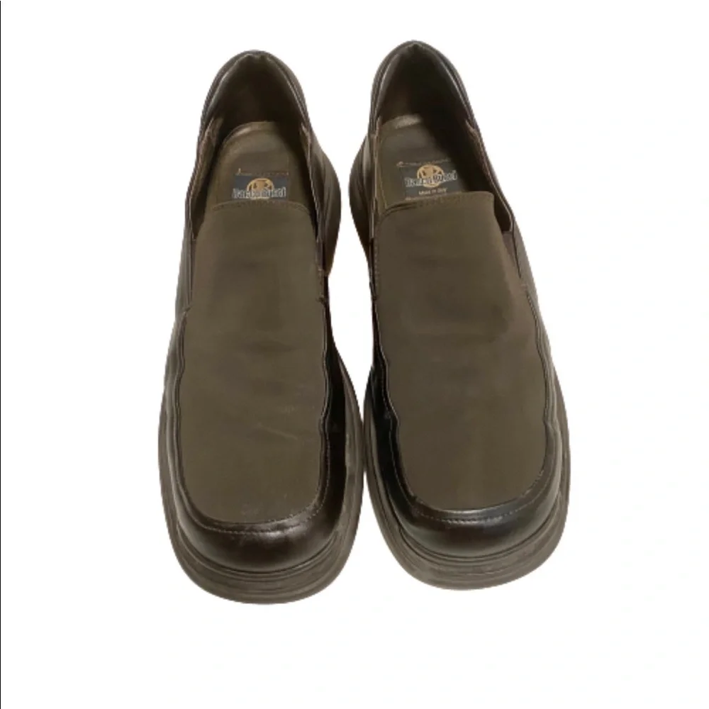 Bacco Bucci Brown Leather Slip On Platform Dress Shoes Casual Made in Italy